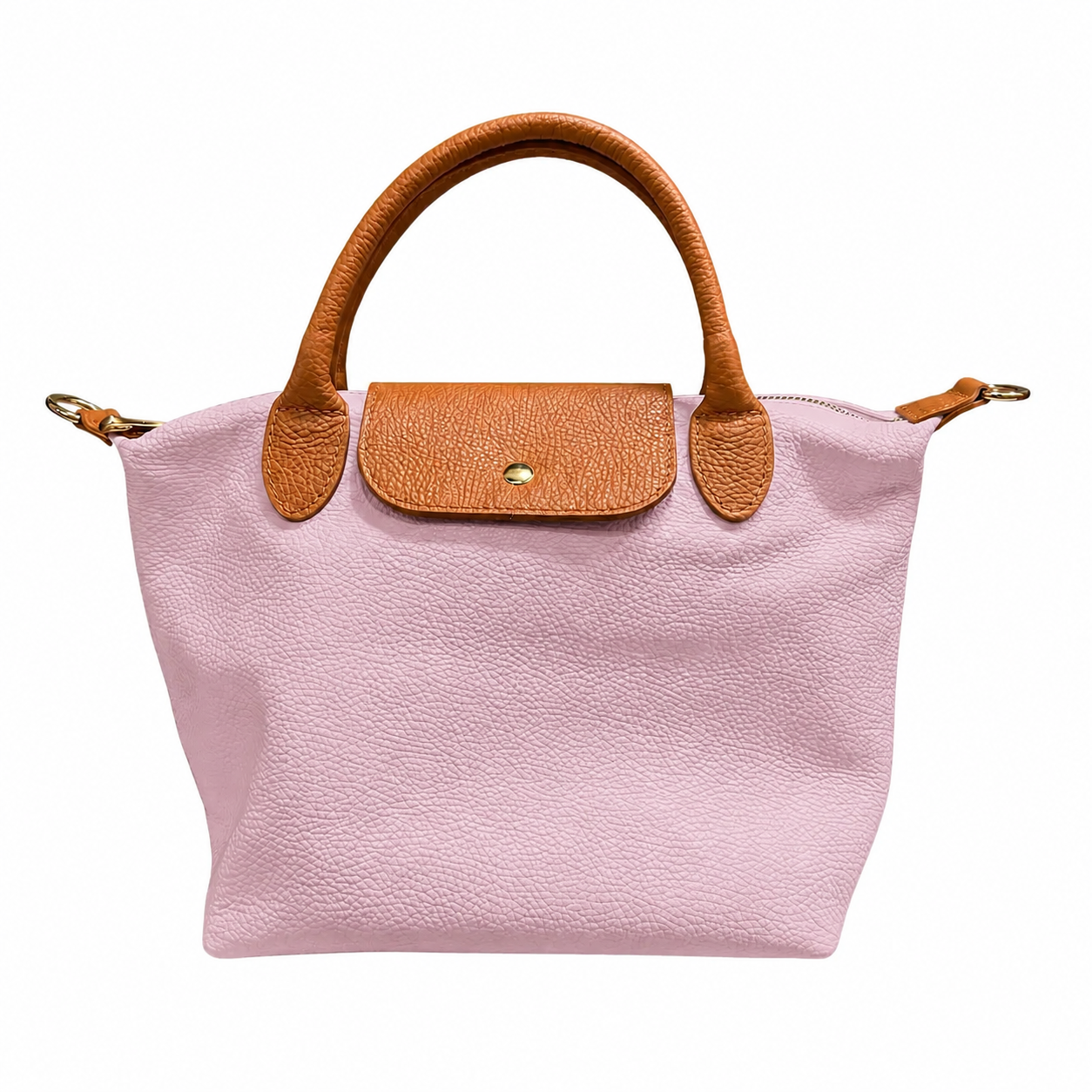 Borsa tracolla mano bottoncina media pelle bicolore rosa confetto cuoio