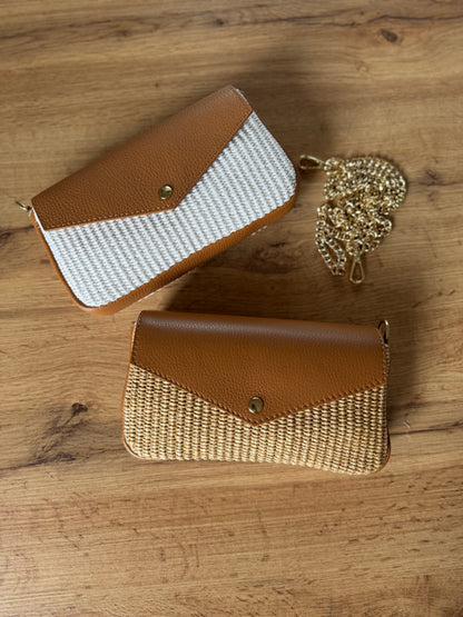Borsa pochette daisy rafia cuoio dettaglio