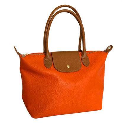 Borsa bottoncina grande vera pelle arancione