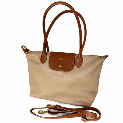 Borsa bottoncina grande vera pelle beige