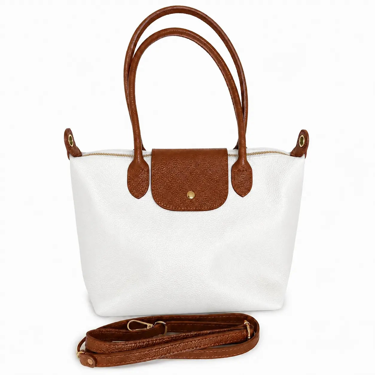 Borsa bottoncina grande vera pelle bianco
