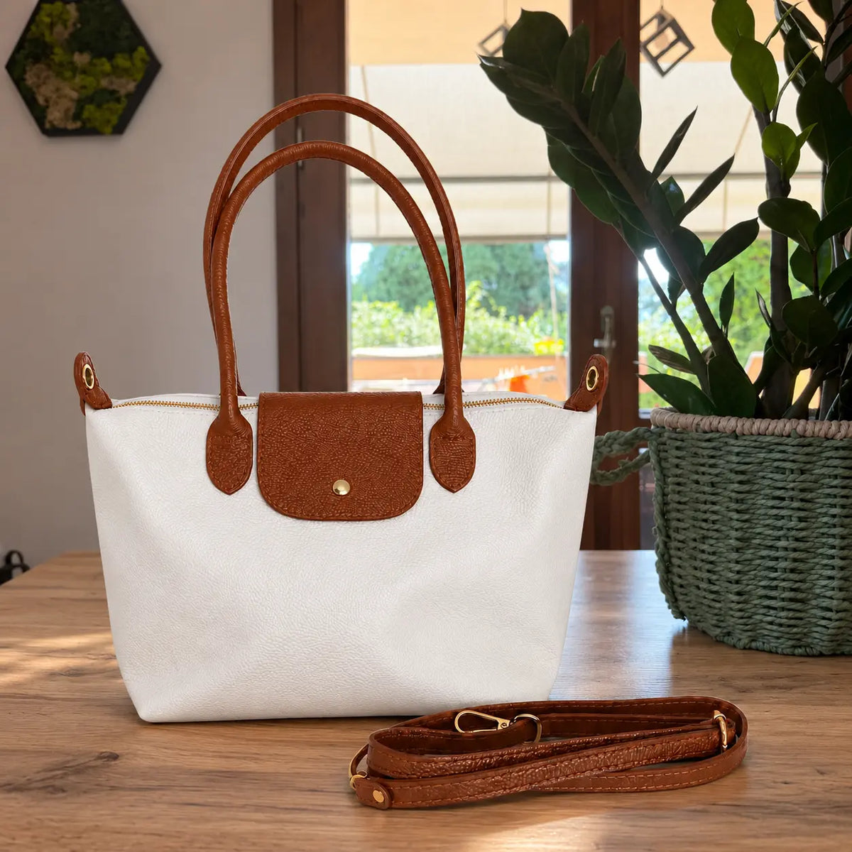 Borsa bottoncina grande vera pelle bianco