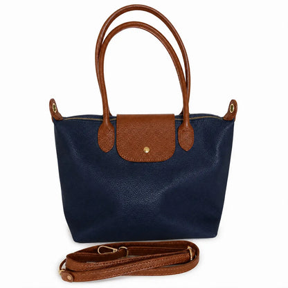 Borsa bottoncina grande vera pelle blu
