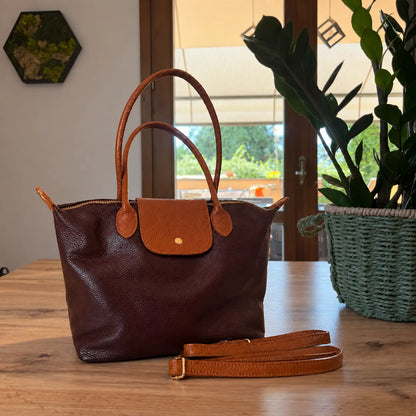 Borsa bottoncina grande vera pelle bordeaux