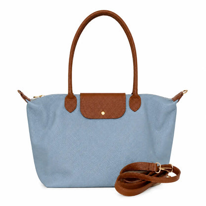 Borsa bottoncina grande vera pelle celeste