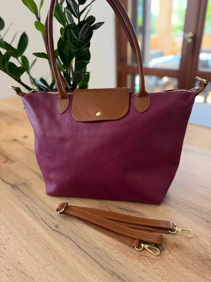 Borsa bottoncina grande vera pelle ciliegia