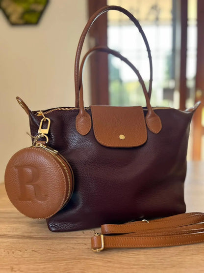 Borsa bottoncina grande vera pelle composizione