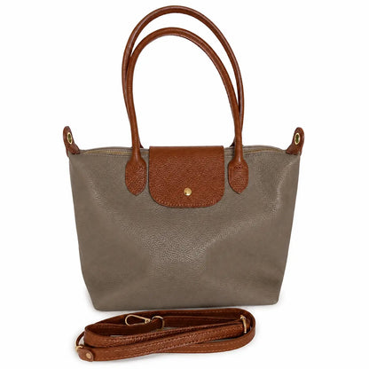 Borsa bottoncina grande vera pelle fango