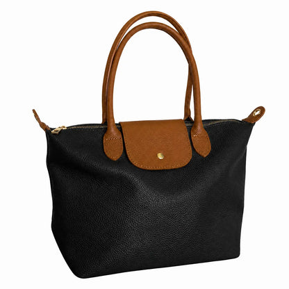 Borsa bottoncina grande vera pelle nera