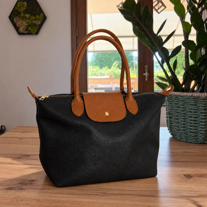 Borsa bottoncina grande vera pelle nera