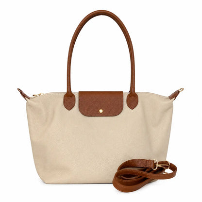 Borsa bottoncina grande vera pelle panna
