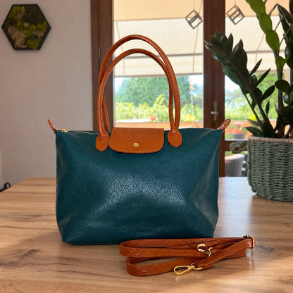 Borsa bottoncina grande vera pelle petrolio