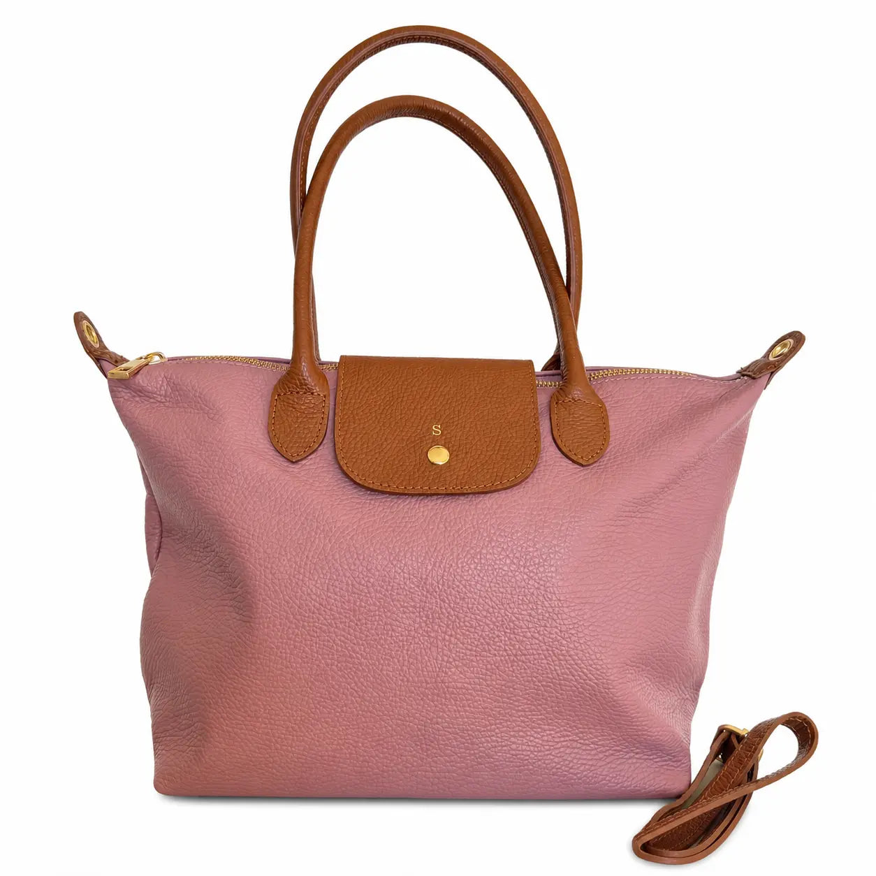 Borsa bottoncina grande vera pelle rosa antico