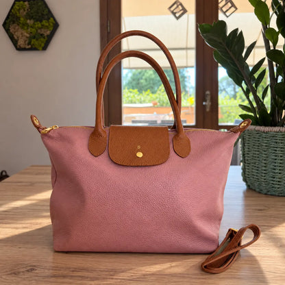 Borsa bottoncina grande vera pelle rosa antico