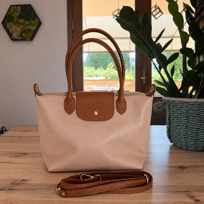Borsa bottoncina grande vera pelle rosa cipria