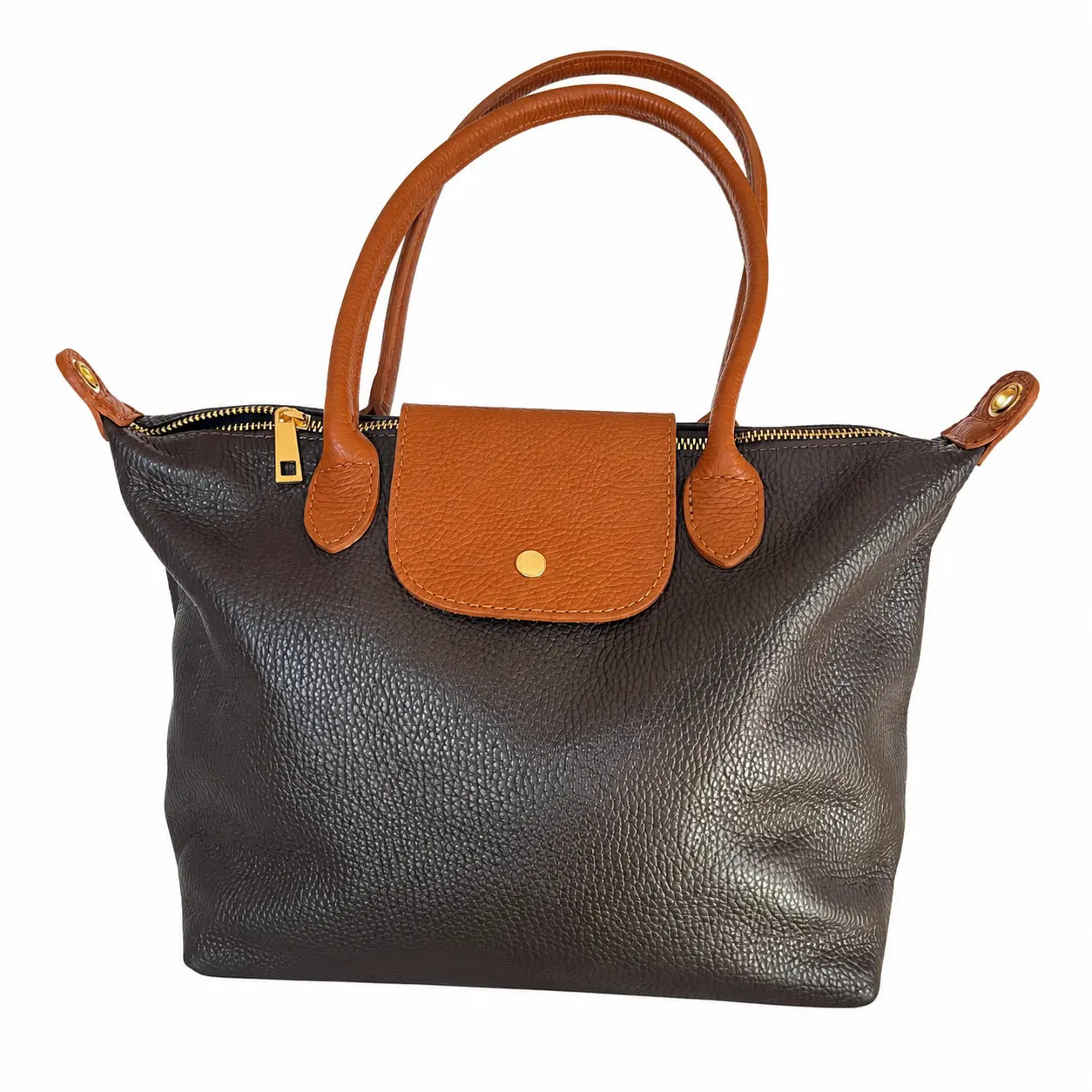 Borsa bottoncina grande vera pelle testa di moro