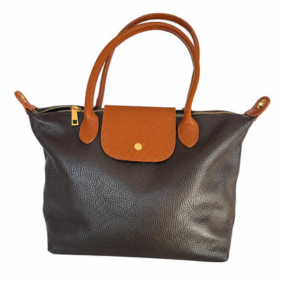 Borsa bottoncina grande vera pelle testa di moro