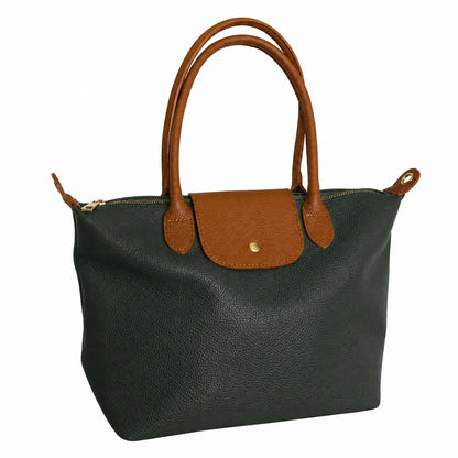 Borsa bottoncina grande vera pelle verde bosco