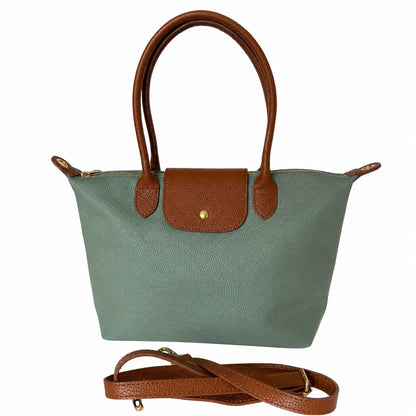 Borsa bottoncina grande vera pelle verde salvia