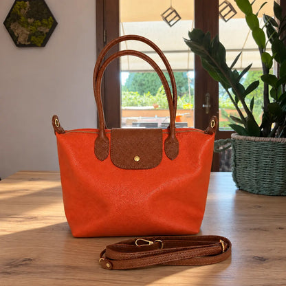 Borsa bottoncina grande vera pelle zucca