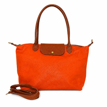 Borsa bottoncina maxi vera pelle arancione