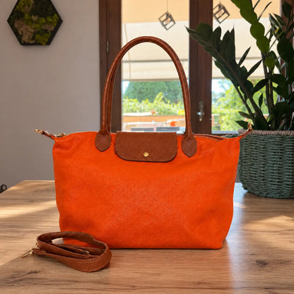 Borsa bottoncina maxi vera pelle arancione