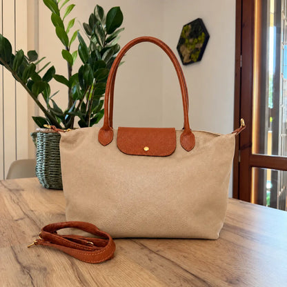 Borsa bottoncina maxi vera pelle beige