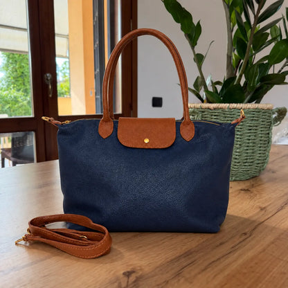 Borsa bottoncina maxi vera pelle blu