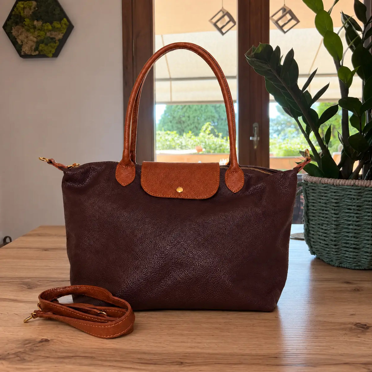 Borsa bottoncina maxi vera pelle bordeaux