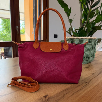 Borsa bottoncina maxi vera pelle ciliegia