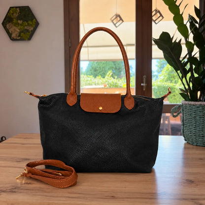 Borsa bottoncina maxi vera pelle nera