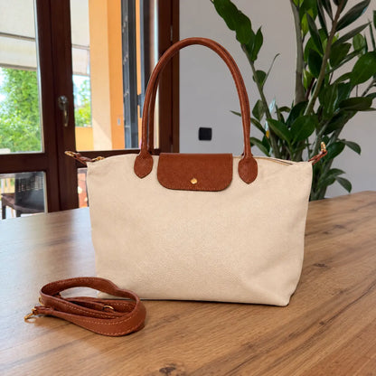 Borsa bottoncina maxi vera pelle panna