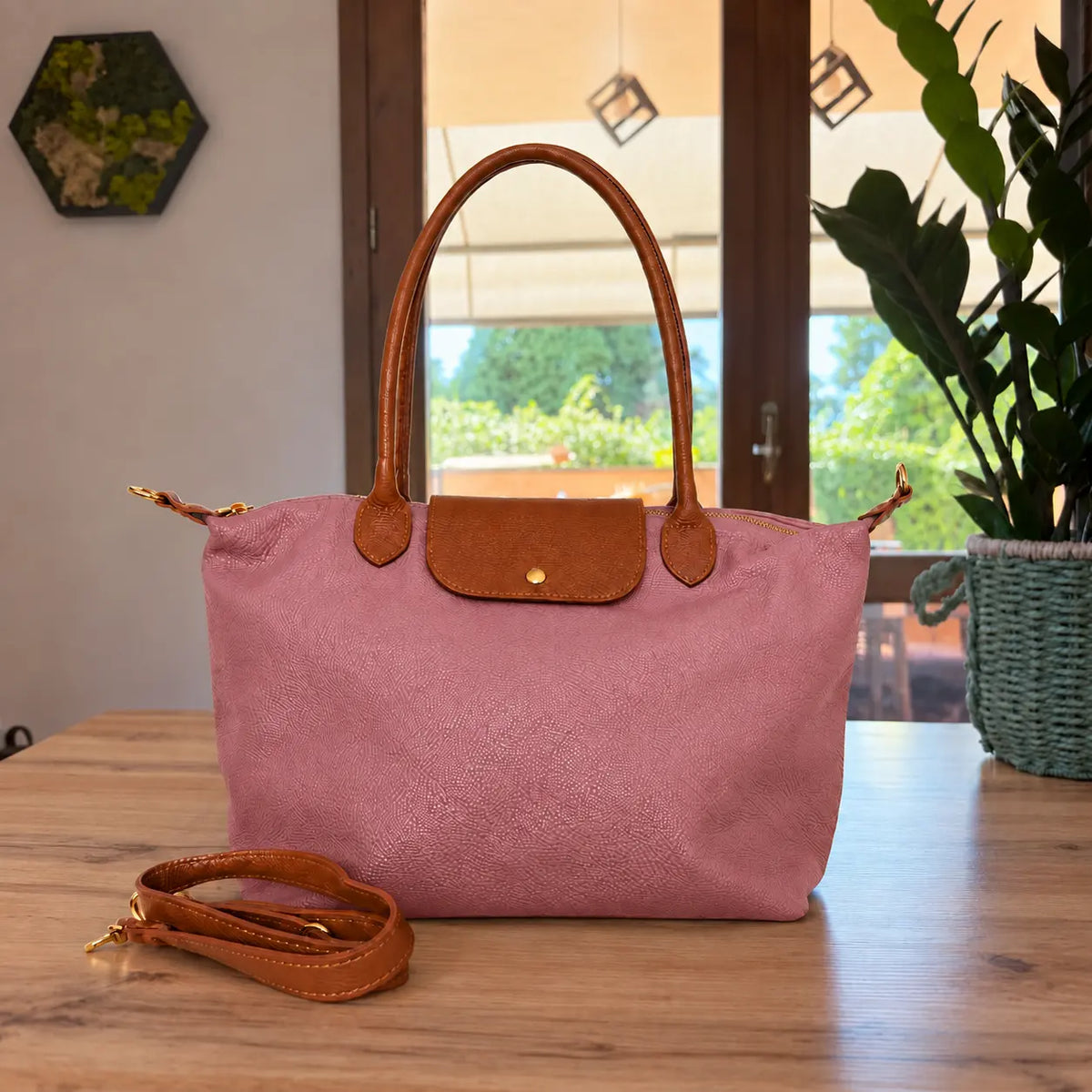 Borsa bottoncina maxi vera pelle rosa antico