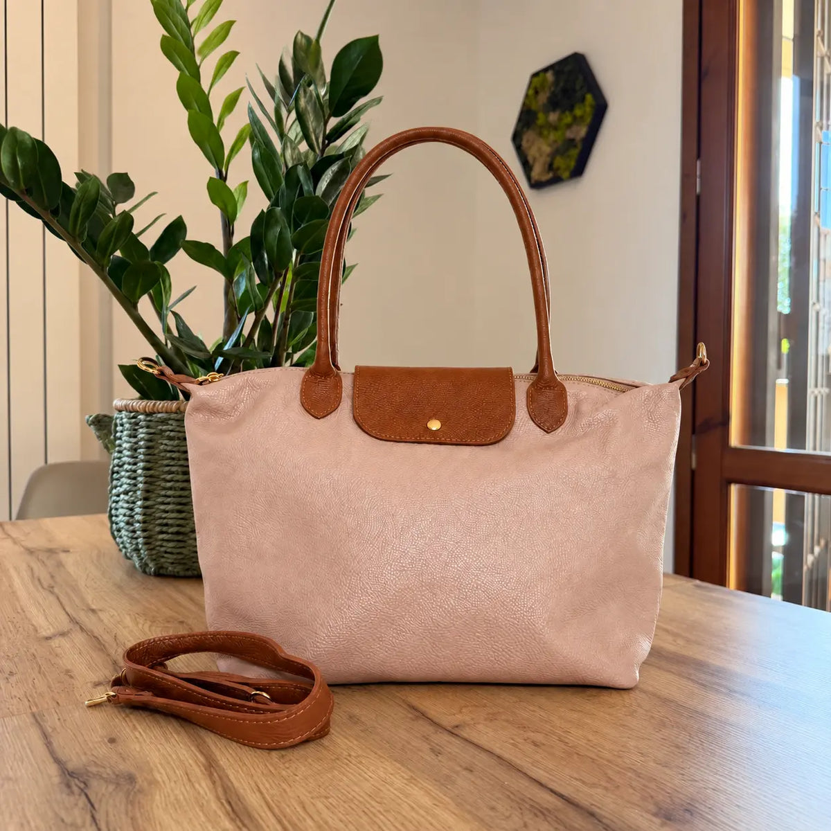 Borsa bottoncina maxi vera pelle rosa cipria