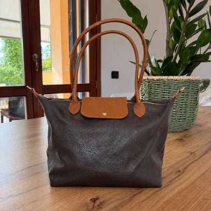 Borsa bottoncina maxi vera pelle testa di moro