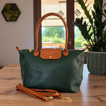 Borsa bottoncina maxi vera pelle verde bosco