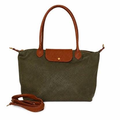 Borsa bottoncina maxi vera pelle verde militare