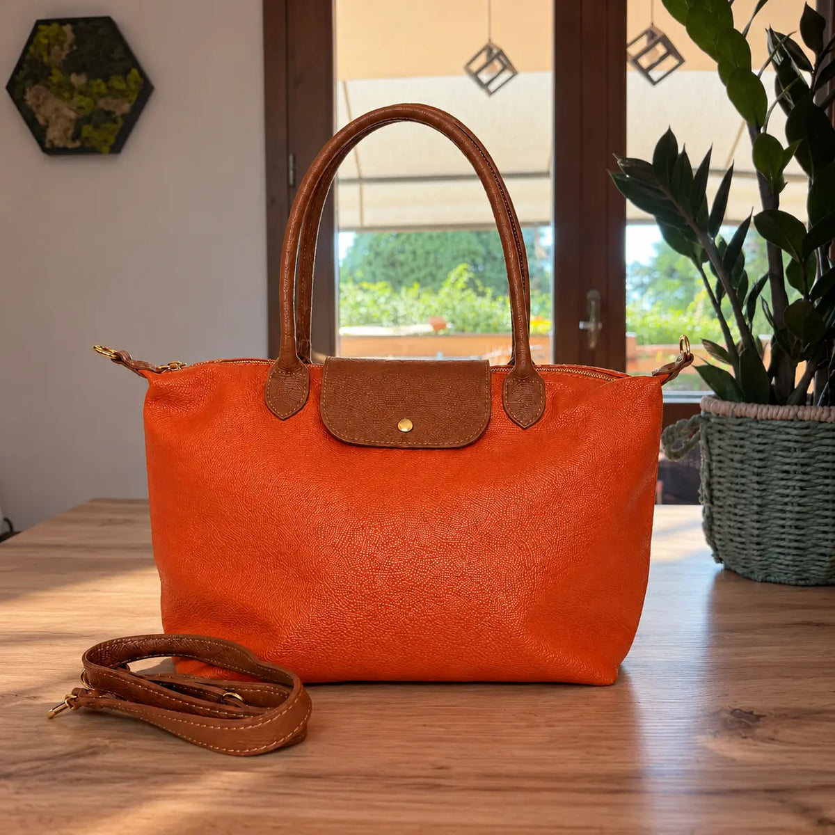 Borsa bottoncina maxi vera pelle zucca