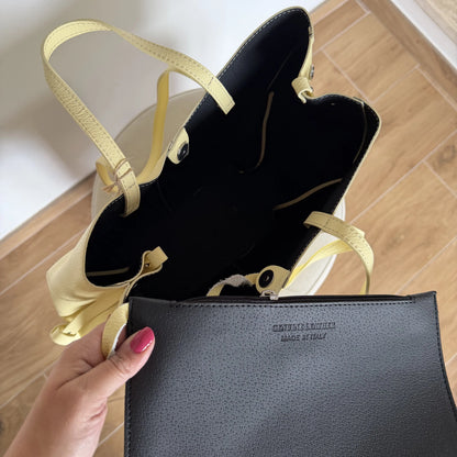 Borsa estendibile spalla mano capiente pelle extension aperta