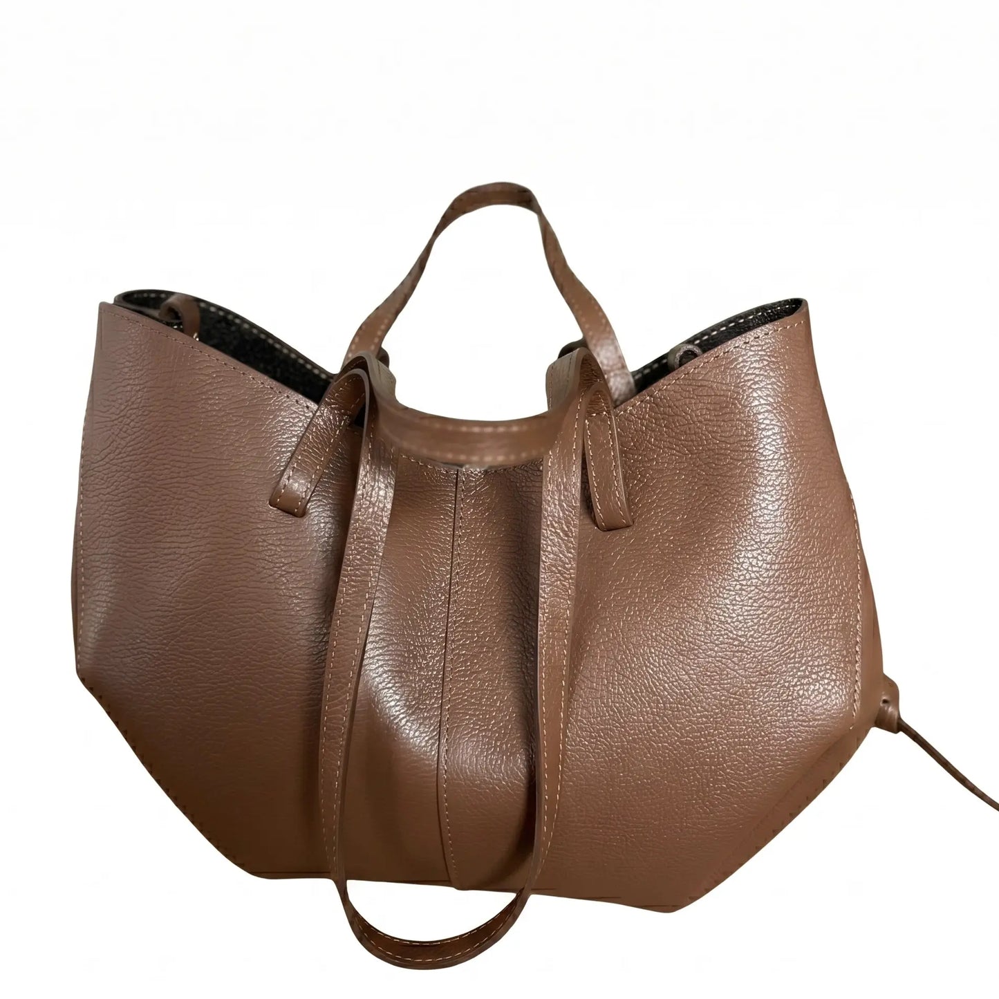 Borsa estendibile spalla mano capiente pelle extension cioccolato