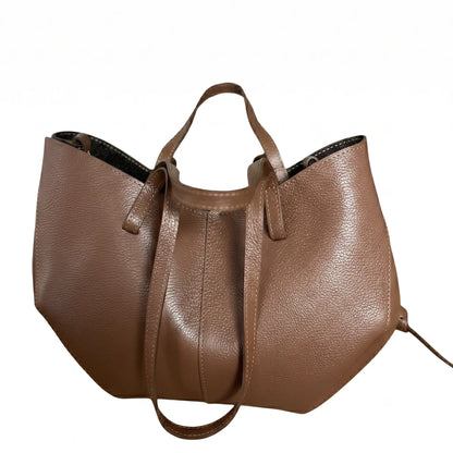 Borsa estendibile spalla mano capiente pelle extension cioccolato