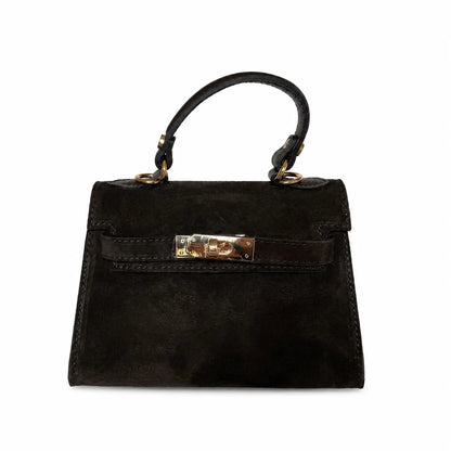 Borsa mini kelly pelle camoscio testa di moro camoscio
