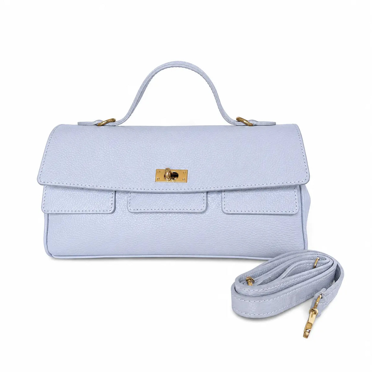 Borsa pelle martellata aura celeste