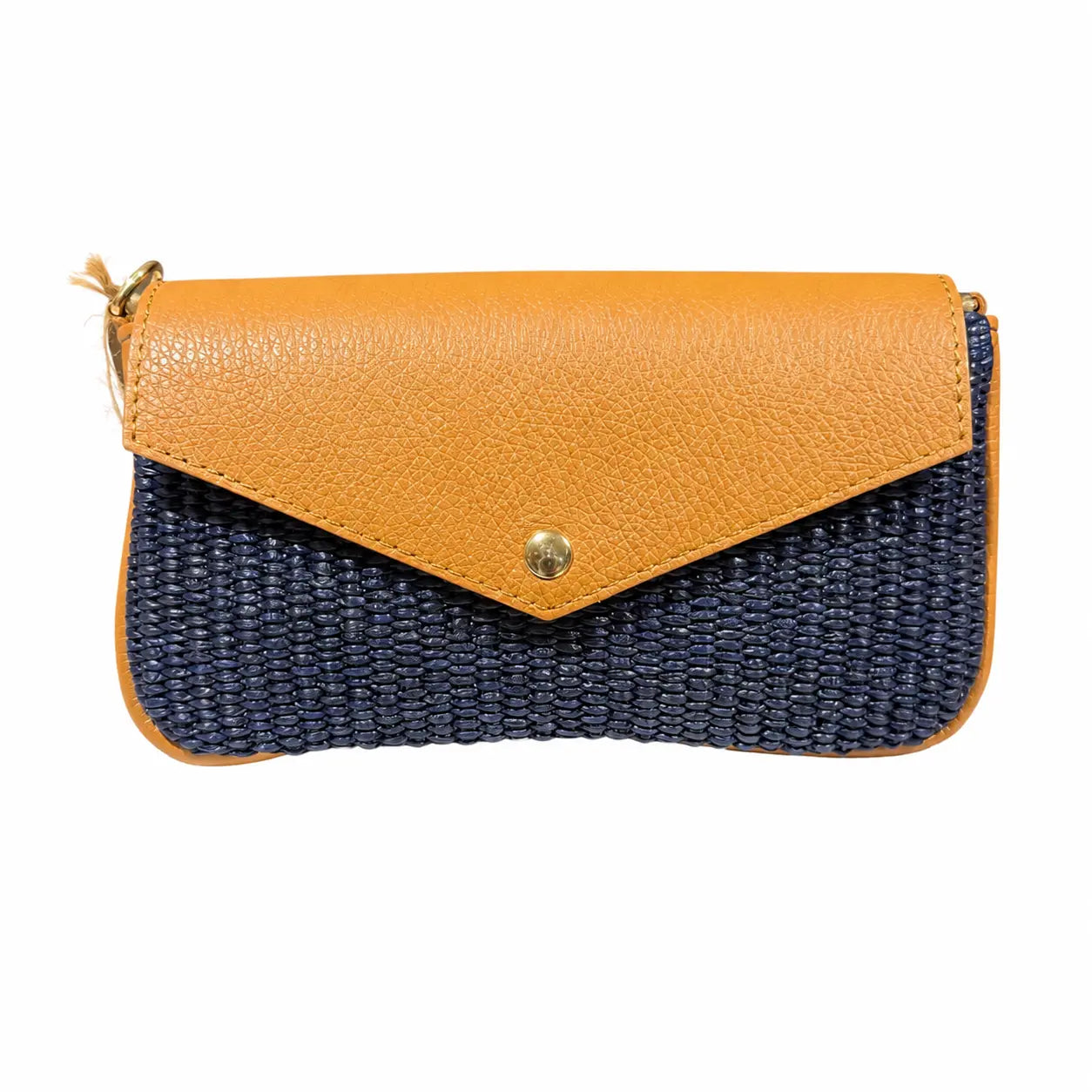 Borsa pochette daisy rafia cuoio blu cuoio