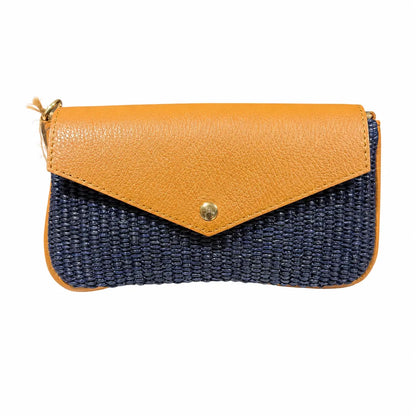 Borsa pochette daisy rafia cuoio blu cuoio