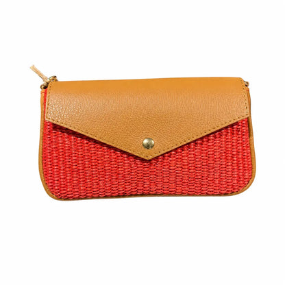 Borsa pochette daisy rafia cuoio corallo cuoio
