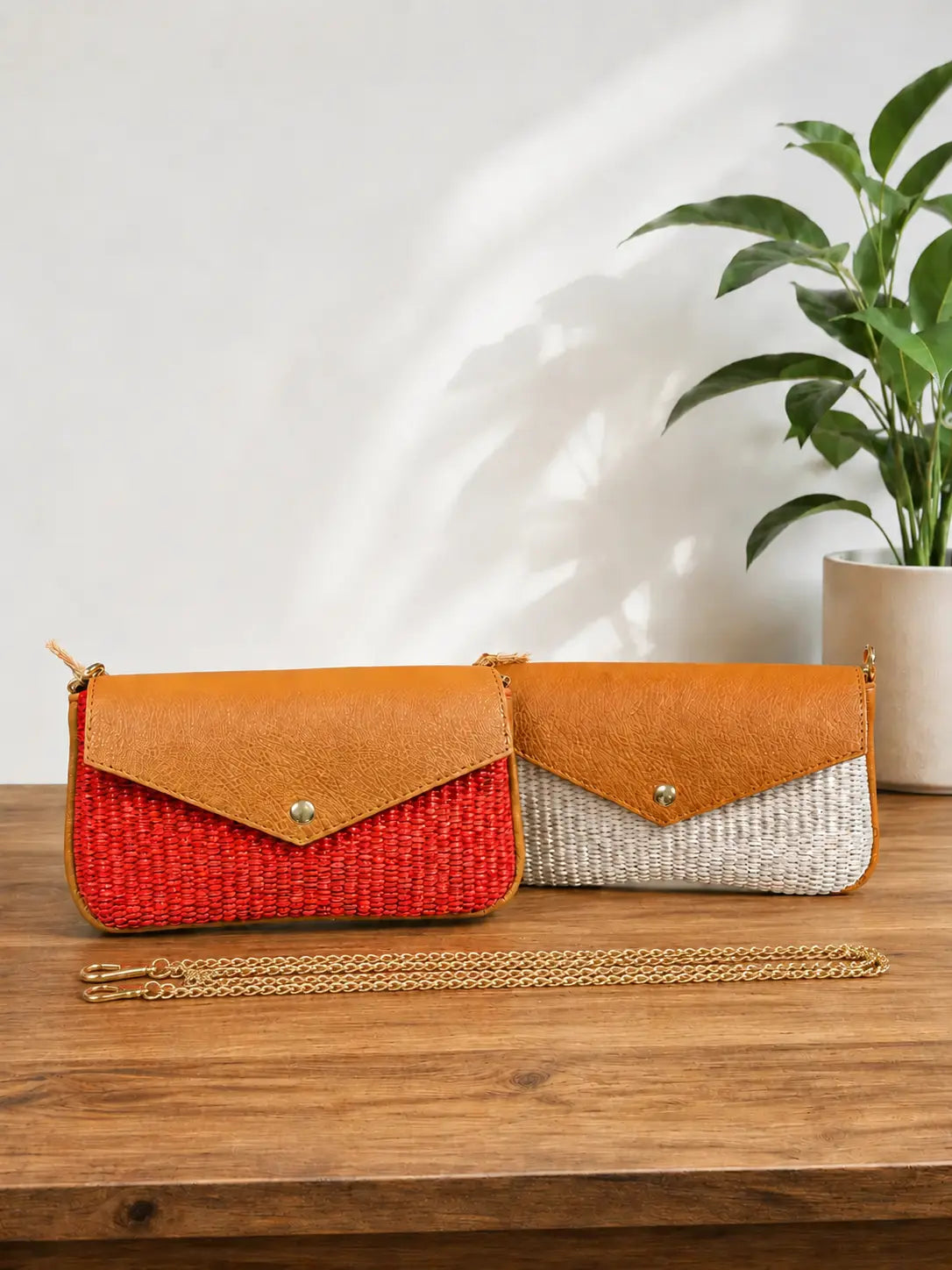 Borsa pochette daisy rafia cuoio gruppo