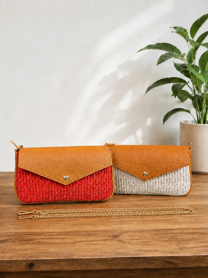 Borsa pochette daisy rafia cuoio gruppo
