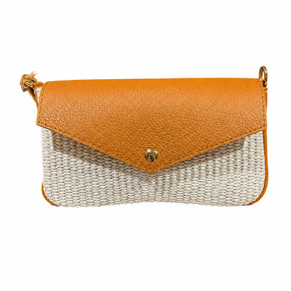 Borsa pochette daisy rafia cuoio panna cuoio