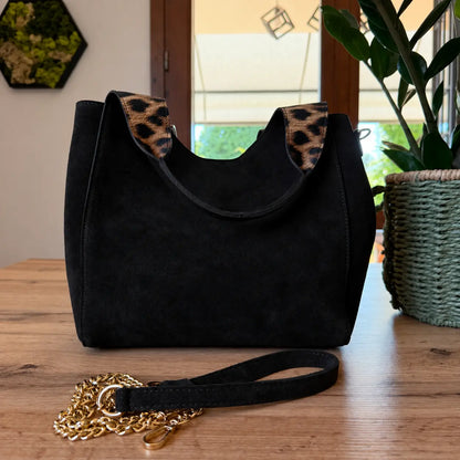 Borsa savana vera pelle mano tracolla nera